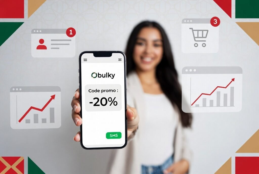 Marketing SMS Maroc - Campagne SMS e-commerce avec Obulky : notifications instantanées et promotions sur smartphone